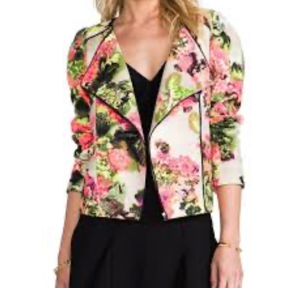 Line and Dot neon floral moto jacket